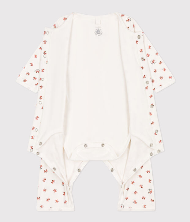 Baby-Bodyjama aus Rippstrick ohne F&uuml;&szlig;e weiss/vielfarbig