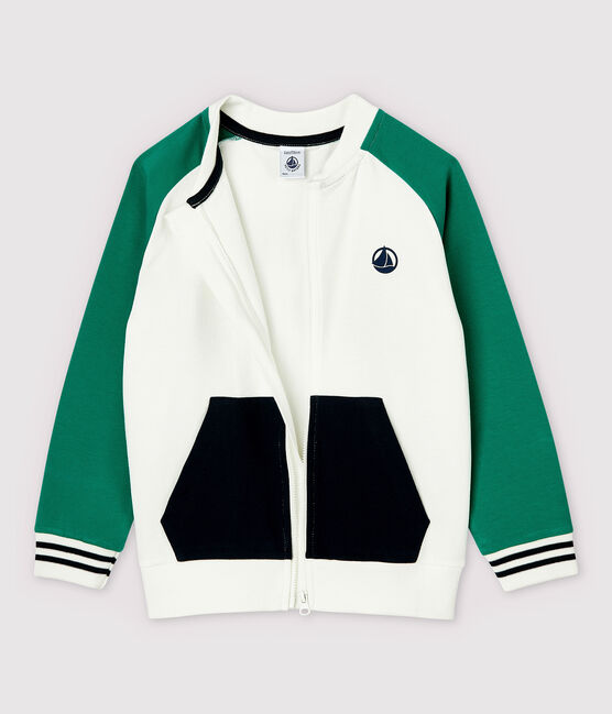Kinder-Cardigan aus Molton für Jungen weiss MARSHMALLOW/weiss MULTICO