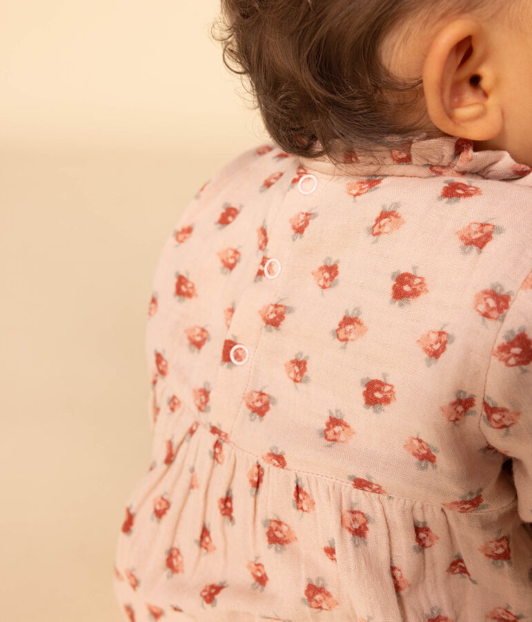 Lang&auml;rmeliges Babykleid aus Musselin rosa/vielfarbig