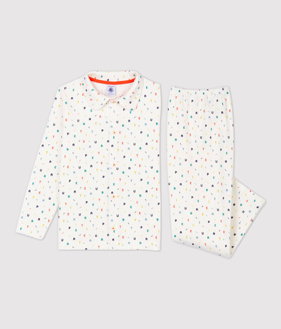 Kinderpyjama aus Bio-Baumwolle mit mehrfarbigem Buchstaben-Print für Jungen weiss MARSHMALLOW/weiss MULTICO