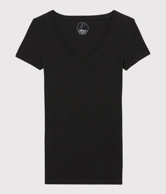 Damen-T-Shirt, leichter Rippstrick schwarz NOIR