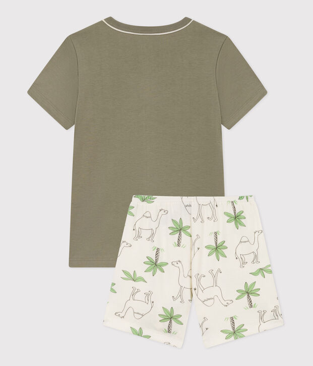 Kinder-Kurzpyjama aus Baumwolle mit Dromedaren f&uuml;r Jungen gr&uuml;n/weiss