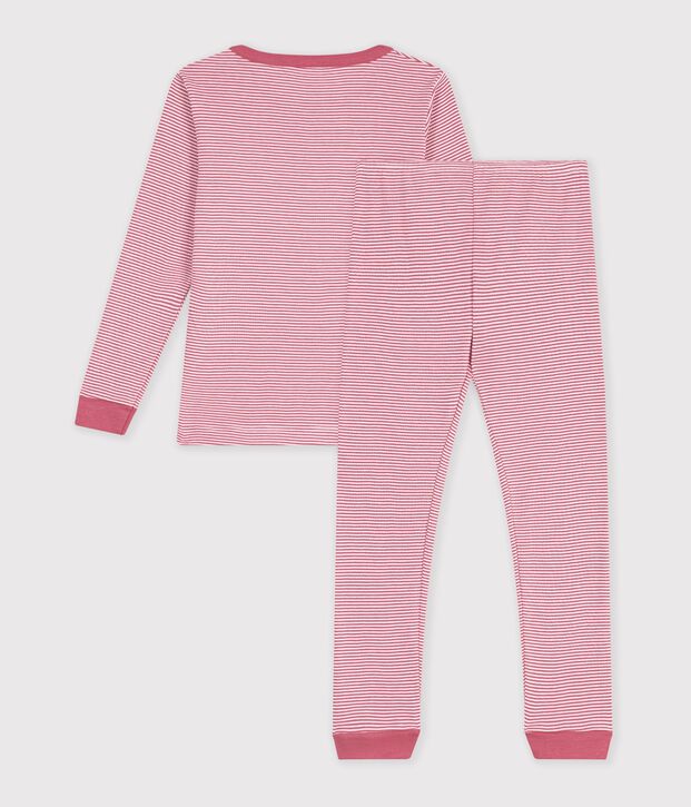 Eng anliegender Kinder-Pyjama aus Baumwolle mit Streifen rosa/weiss