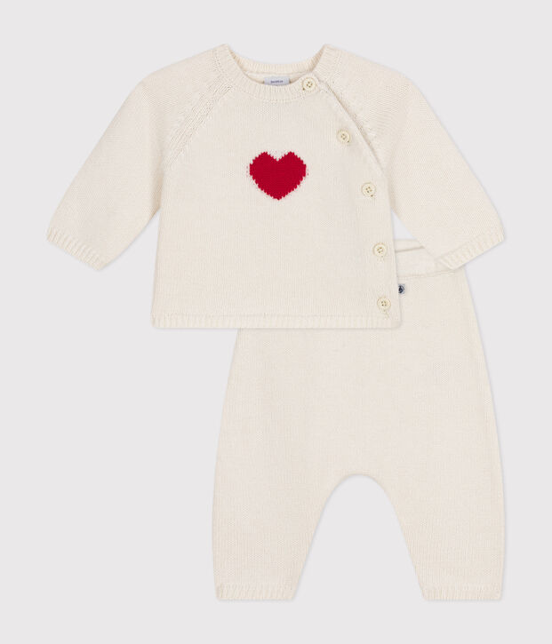 2er-Set aus Woll- und Baumwoll-Strick mit Herzmotiv f&uuml;r Babys weiss/rot