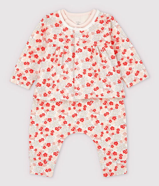 Dreiteiliges Baby-Set aus Bio-Baumwolle in Rosa weiss MARSHMALLOW/weiss MULTICO