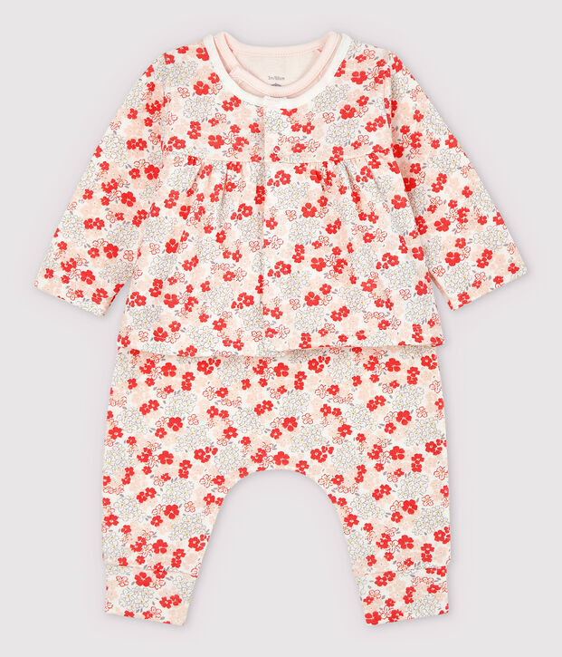 Dreiteiliges Baby-Set aus Bio-Baumwolle in Rosa weiss/vielfarbig