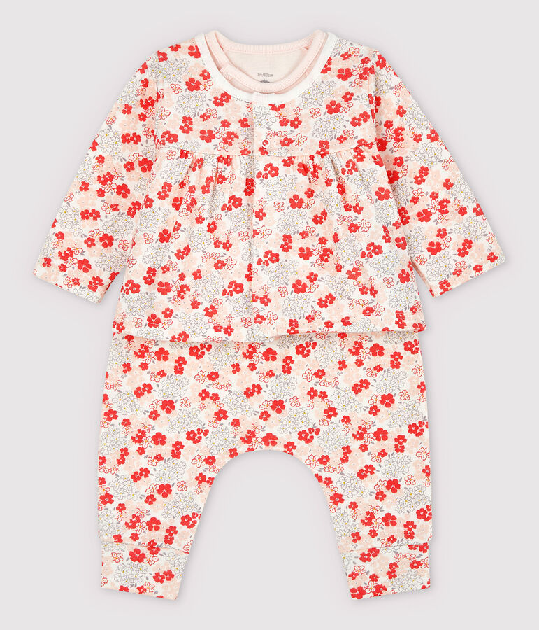 Dreiteiliges Baby-Set aus Bio-Baumwolle in Rosa weiss MARSHMALLOW/weiss MULTICO