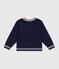 Kinder-Pullover aus Wolle und Baumwolle mit Schleifenmotiv blau/beige