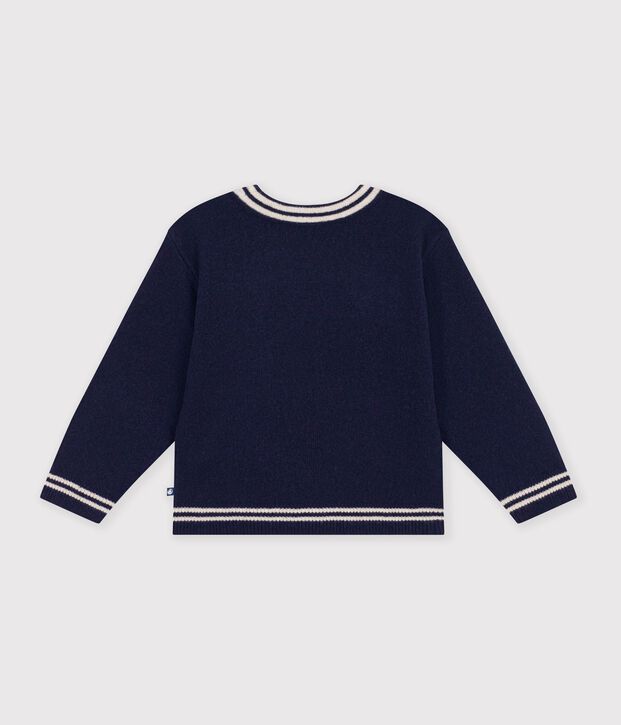 Kinder-Pullover aus Wolle und Baumwolle mit Schleifenmotiv blau/beige