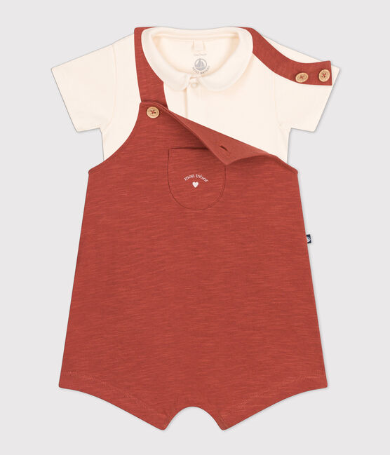 Baby-Latzhosen-Kombination aus geflammtem Jersey braun FAMEUX