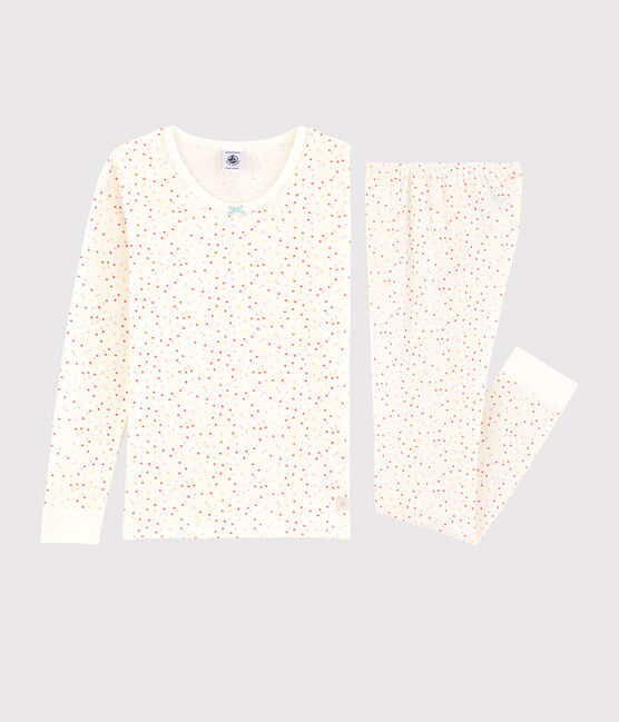 Snugfit-Kinderpyjama aus Bio-Baumwolle mit farbigem Polka-Dot-Muster für Mädchen weiss MARSHMALLOW/weiss MULTICO