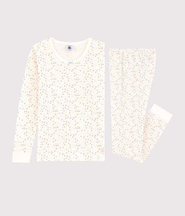 Snugfit-Kinderpyjama aus Bio-Baumwolle mit farbigem Polka-Dot-Muster f&uuml;r M&auml;dchen weiss/vielfarbig