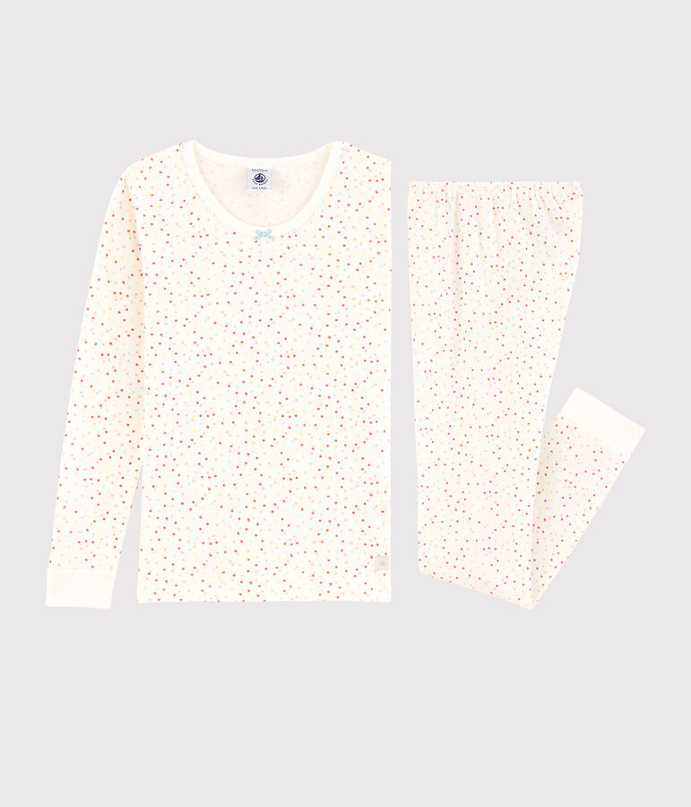 Snugfit-Kinderpyjama aus Bio-Baumwolle mit farbigem Polka-Dot-Muster f&uuml;r M&auml;dchen weiss/vielfarbig