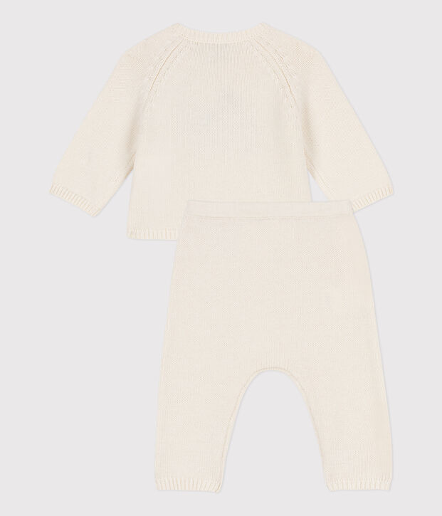 Baby-Set aus Woll- und Baumwoll-Strick weiss