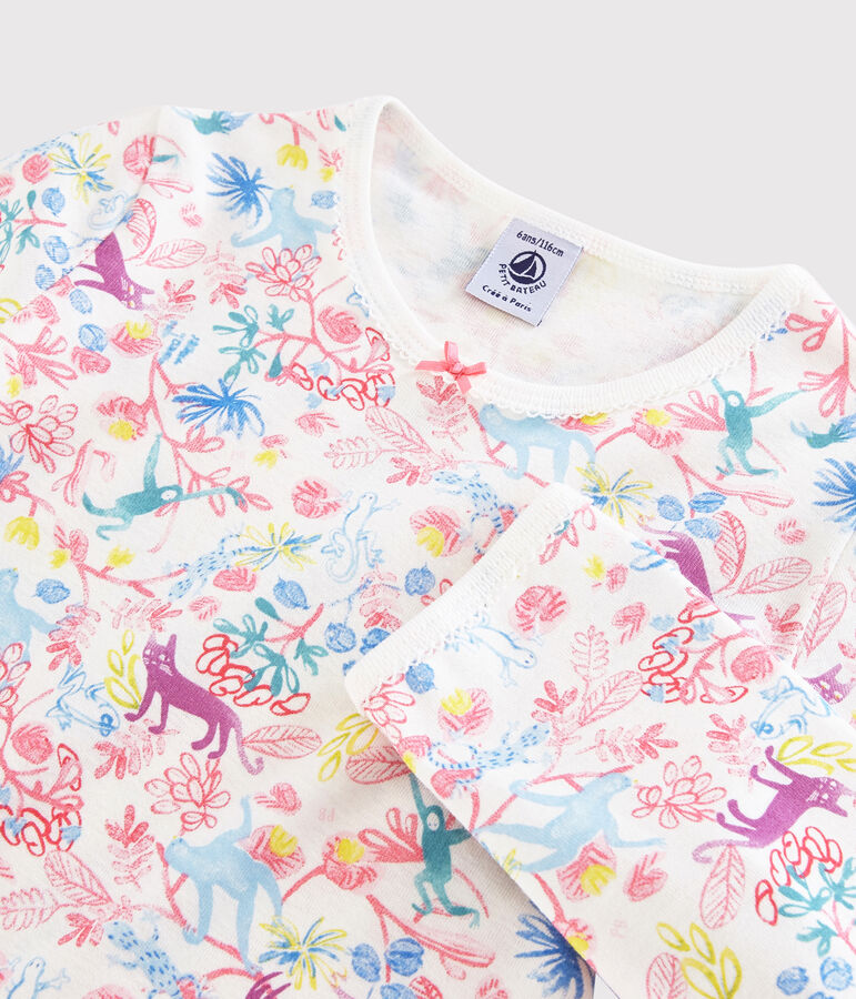 Kinderpyjama aus Baumwolle mit Dschungelmotiv f&uuml;r M&auml;dchen weiss/vielfarbig