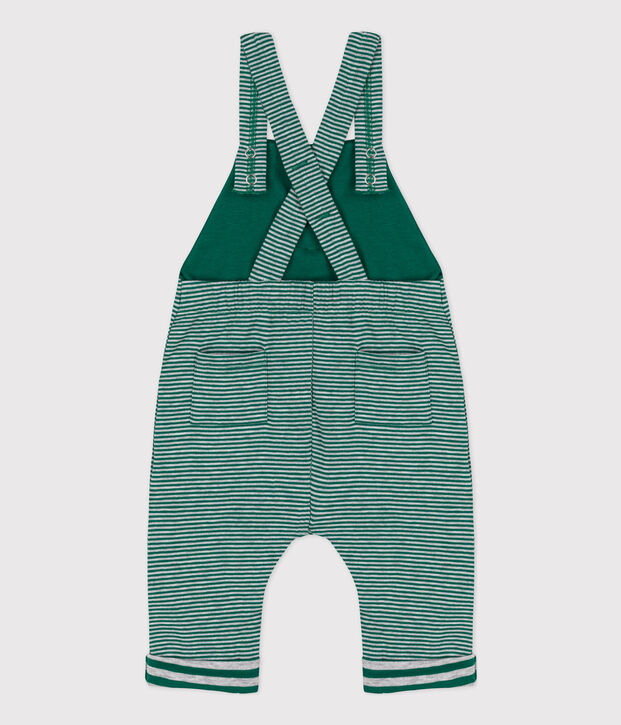 Lange Baby-Latzhose aus Doppeljersey mit Ringelstreifen gr&uuml;n/grau