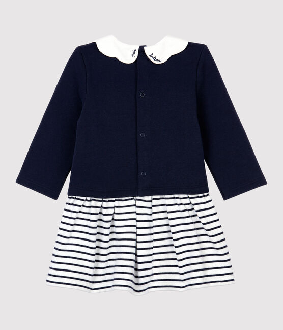 Baby-Kleid aus Molton für Mädchen weiss MARSHMALLOW/blau SMOKING