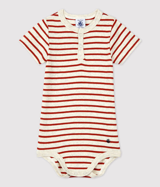 Gestreifter Baby-Body aus Bio-Baumwolle mit Knopfleiste am Kragen beige MONTELIMAR/ OMBRIE
