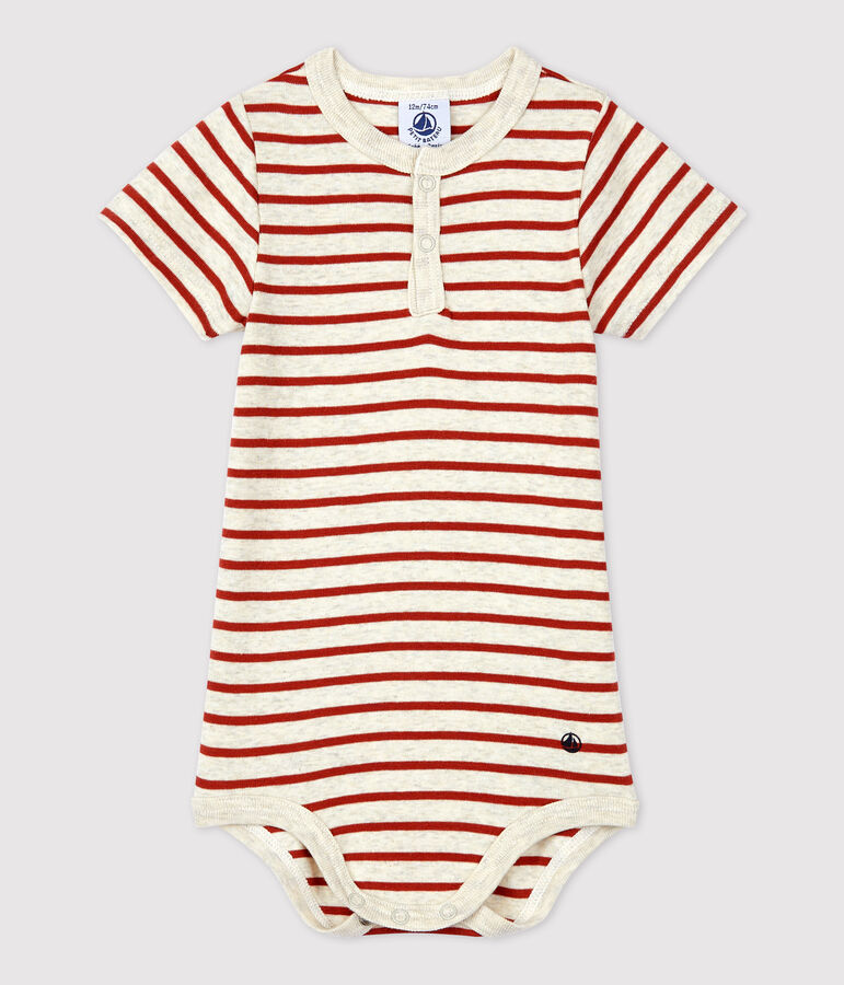 Gestreifter Baby-Body aus Bio-Baumwolle mit Knopfleiste am Kragen beige MONTELIMAR/ OMBRIE
