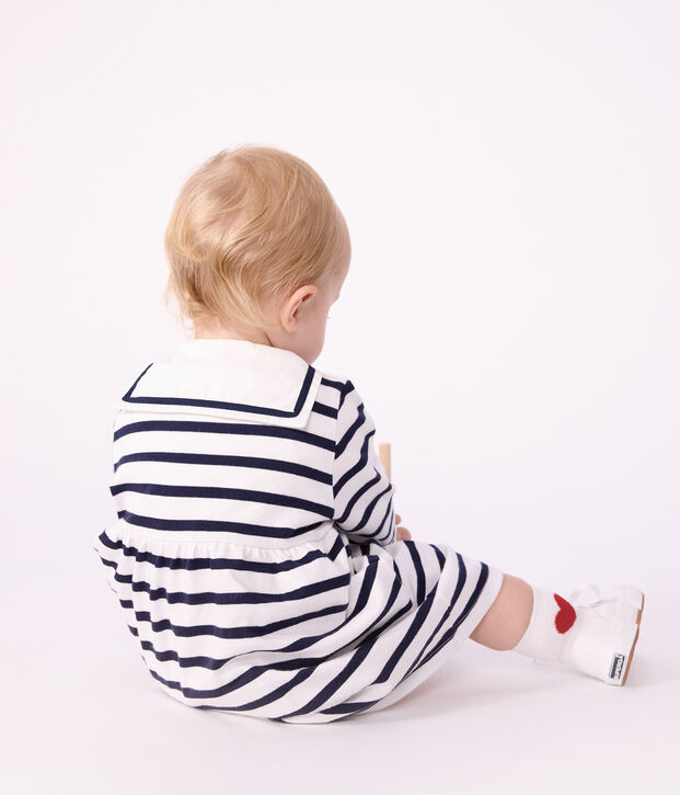 Lang&auml;rmeliges Babykleid aus Baumwolle mit Matrosenstreifen weiss/blau
