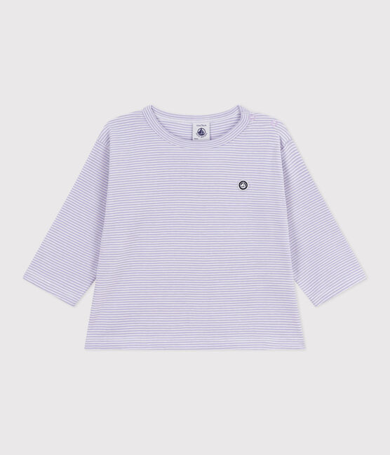 Langärmeliges Baby-T-Shirt aus Baumwolle mit Streifen weiss SQUAW/ MARSHMALLOW
