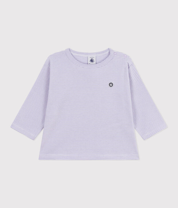 Lang&auml;rmeliges Baby-T-Shirt aus Baumwolle mit Streifen violett/weiss