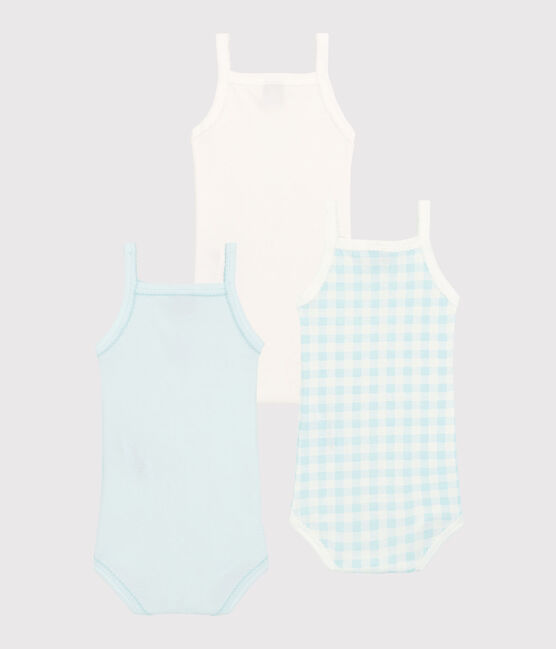 3er-Set Baby-Trägerbodys in Blau mit Vichy-Muster für Mädchen variante 1
