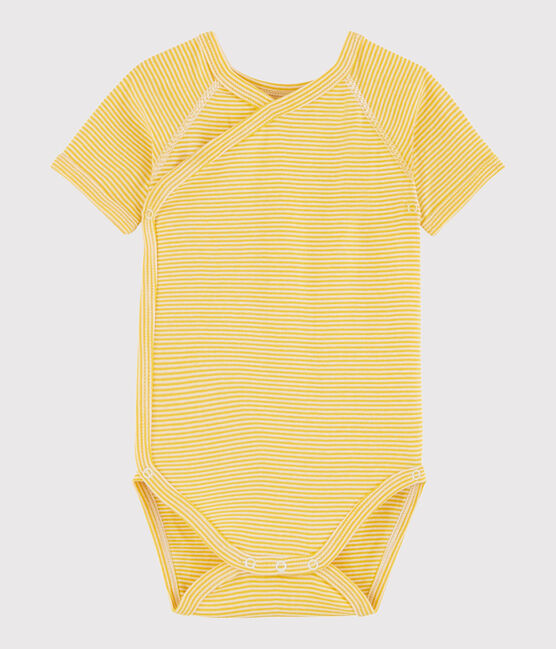 Kurzärmeliger Baby-Body in Wickelform Mädchen/Jungen gelb HONEY/weiss MARSHMALLOW