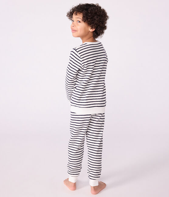 Kinder-Pyjama aus Baumwoll-Frottee mit Streifen blau MILK/ SOIR