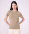 Kurz&auml;rmeliges Damen T-Shirt aus einfarbiger Baumwolle beige