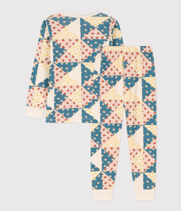 Kinderpyjama aus Baumwolle mit Patchworkmuster f&uuml;r M&auml;dchen naturfarben/vielfarbig