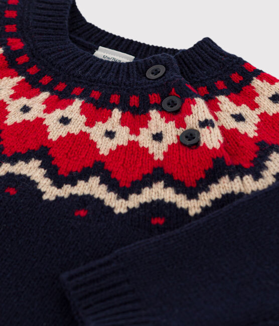 Baby-Jacquard-Pullover aus Woll und Baumwollstrick blau SMOKING/weiss MULTICO