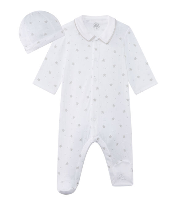 Unisex-Baby-Strampler und M&uuml;tze f&uuml;r Neugeborene weiss/braun