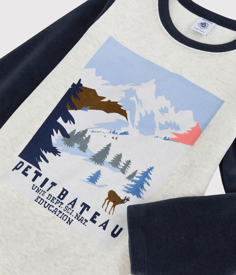 Kinderpyjama mit Bergmotiv f&uuml;r Jungen beige MONTELIMAR/weiss MULTICO