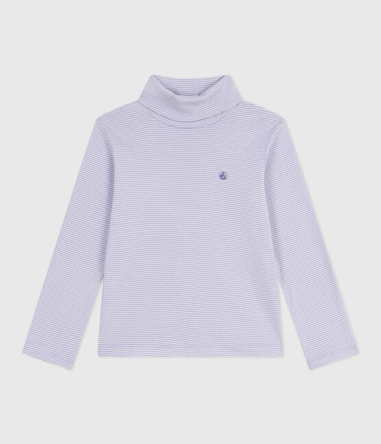 Kinder-Rollkragenshirt aus Baumwolle mit Streifen weiss SQUAW/ MARSHMALLOW