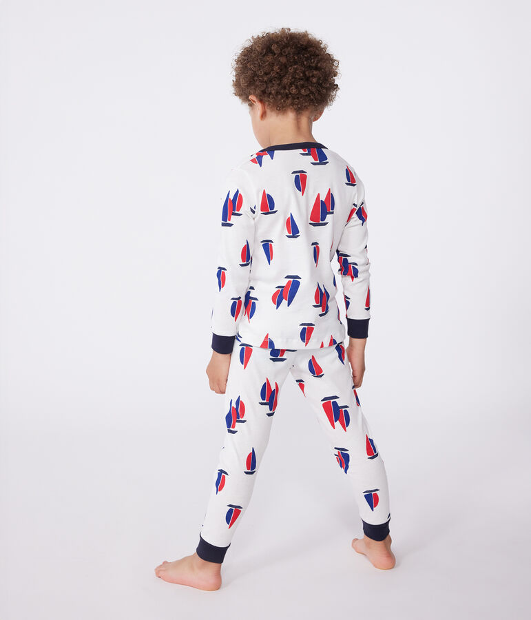 Kinder-Pyjama aus Baumwolle mit Schiffchen weiss MARSHMALLOW/weiss MULTICO