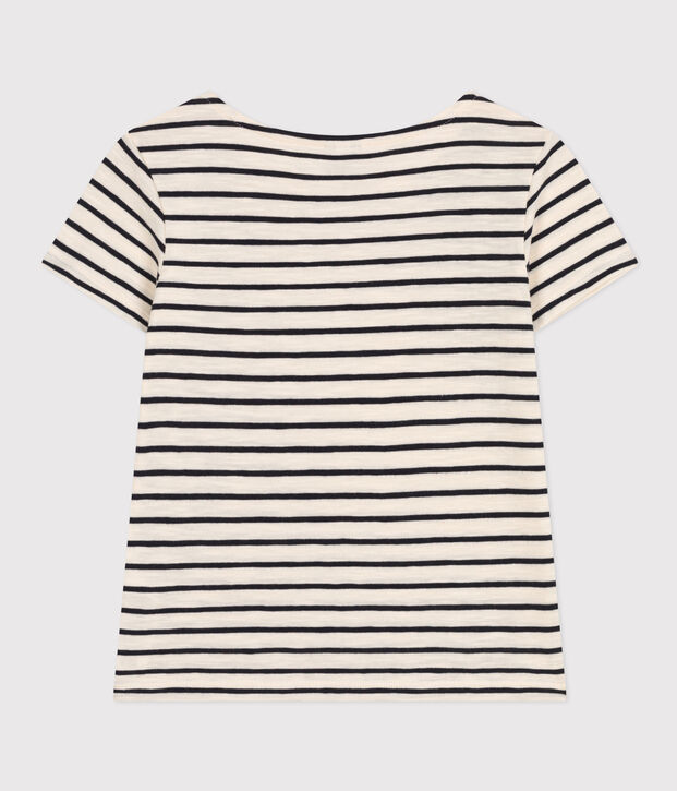 Gestreiftes T-Shirt aus geflammtem Jersey Kinder/M&auml;dchen naturfarben/blau