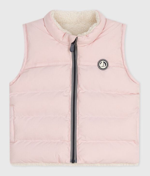 &Auml;rmellose Baby-Weste zum Wenden rosa/naturfarben