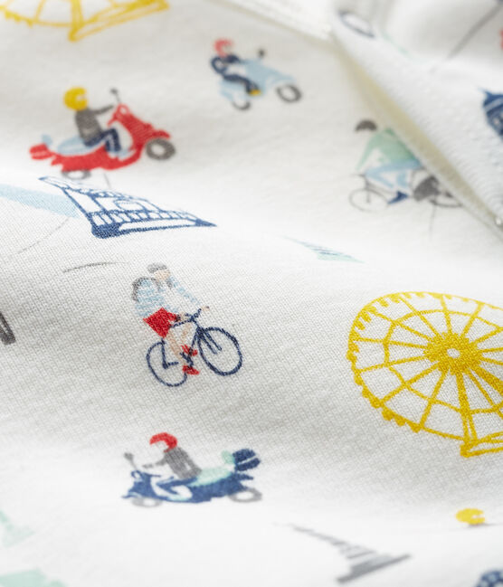 Baby-Strampler aus Rippstrick für Jungen weiss MARSHMALLOW/weiss MULTICO