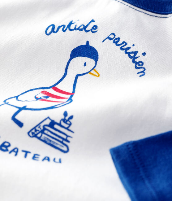 Baby-T-Shirt aus Baumwolle. weiss MARSHMALLOW/blau MAJOR