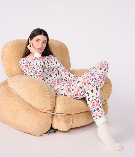 Damen-Pyjama aus Baumwolle mit Weihnachtsmuster MILK/ MULTICO