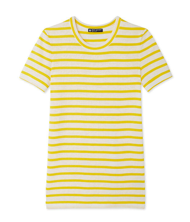 Gestreiftes Damen-T-Shirt aus Original-Rippstrick gelb/weiss