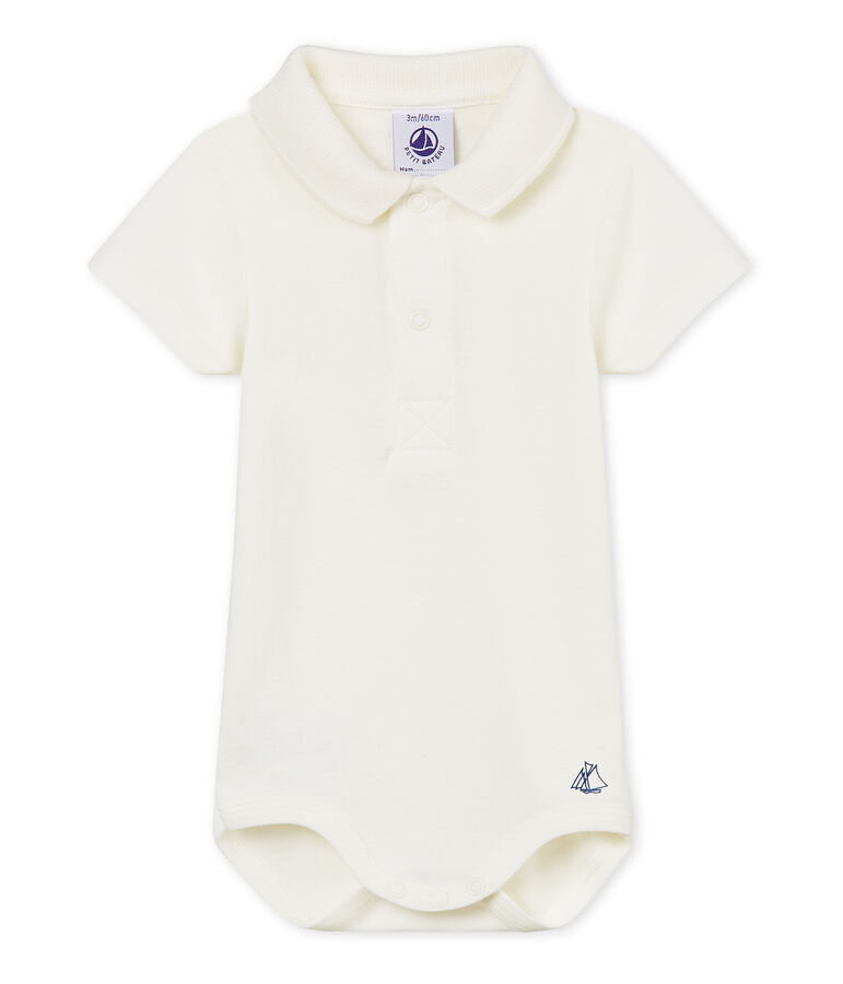 Einfarbiger kurz&auml;rmeliger body mit polokragen jungen weiss MARSHMALLOW CN