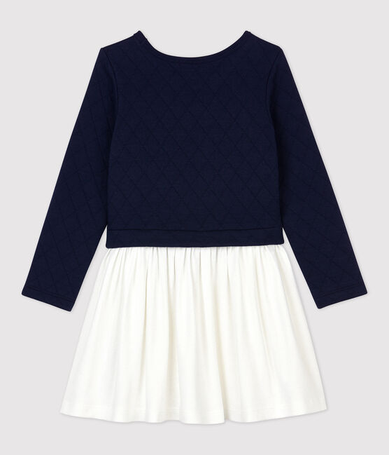 Langärmeliges Kinder-Kleid aus Doppeljersey für Mädchen blau SMOKING/weiss MULTICO