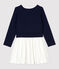 Langärmeliges Kinder-Kleid aus Doppeljersey für Mädchen blau SMOKING/weiss MULTICO