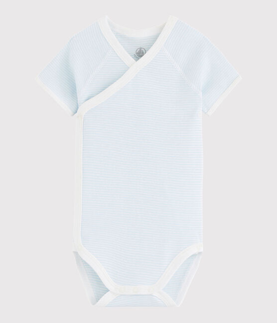Kurzärmeliger Baby-Body in Wickelform Mädchen/Jungen blau TOUDOU/weiss MARSHMALLOW
