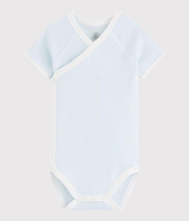 Kurz&auml;rmeliger Baby-Body in Wickelform M&auml;dchen/Jungen blau/weiss