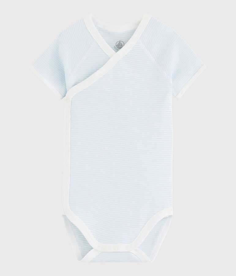 Kurz&auml;rmeliger Baby-Body in Wickelform M&auml;dchen/Jungen blau TOUDOU/weiss MARSHMALLOW
