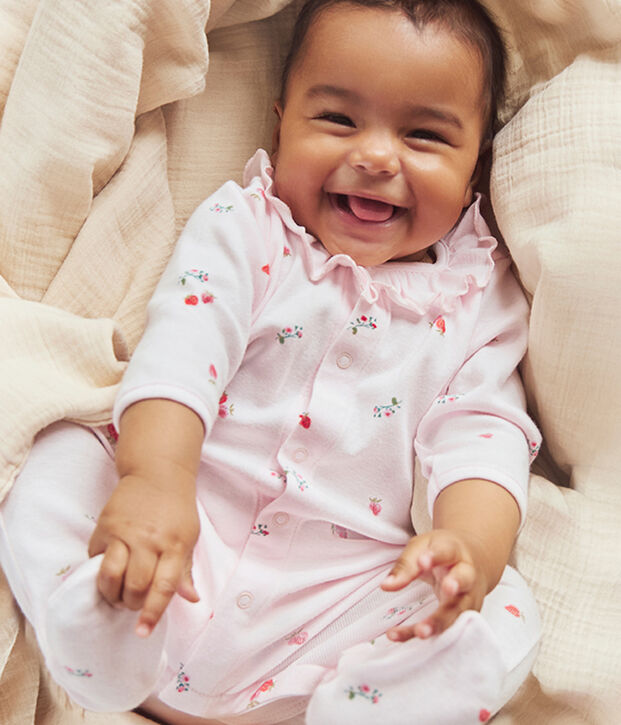 Strampler mit Kragen aus gebl&uuml;mter Baumwolle rosa/vielfarbig