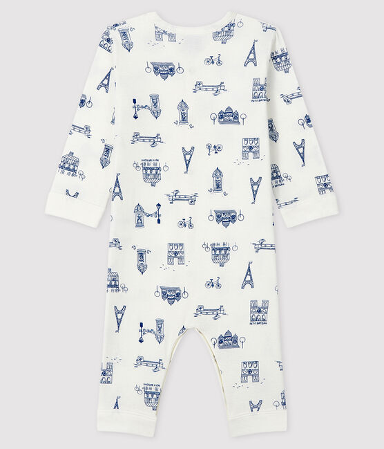 Baby-Strampler 'Paris' ohne Fuß aus Rippstrick weiss MARSHMALLOW/blau MAJOR
